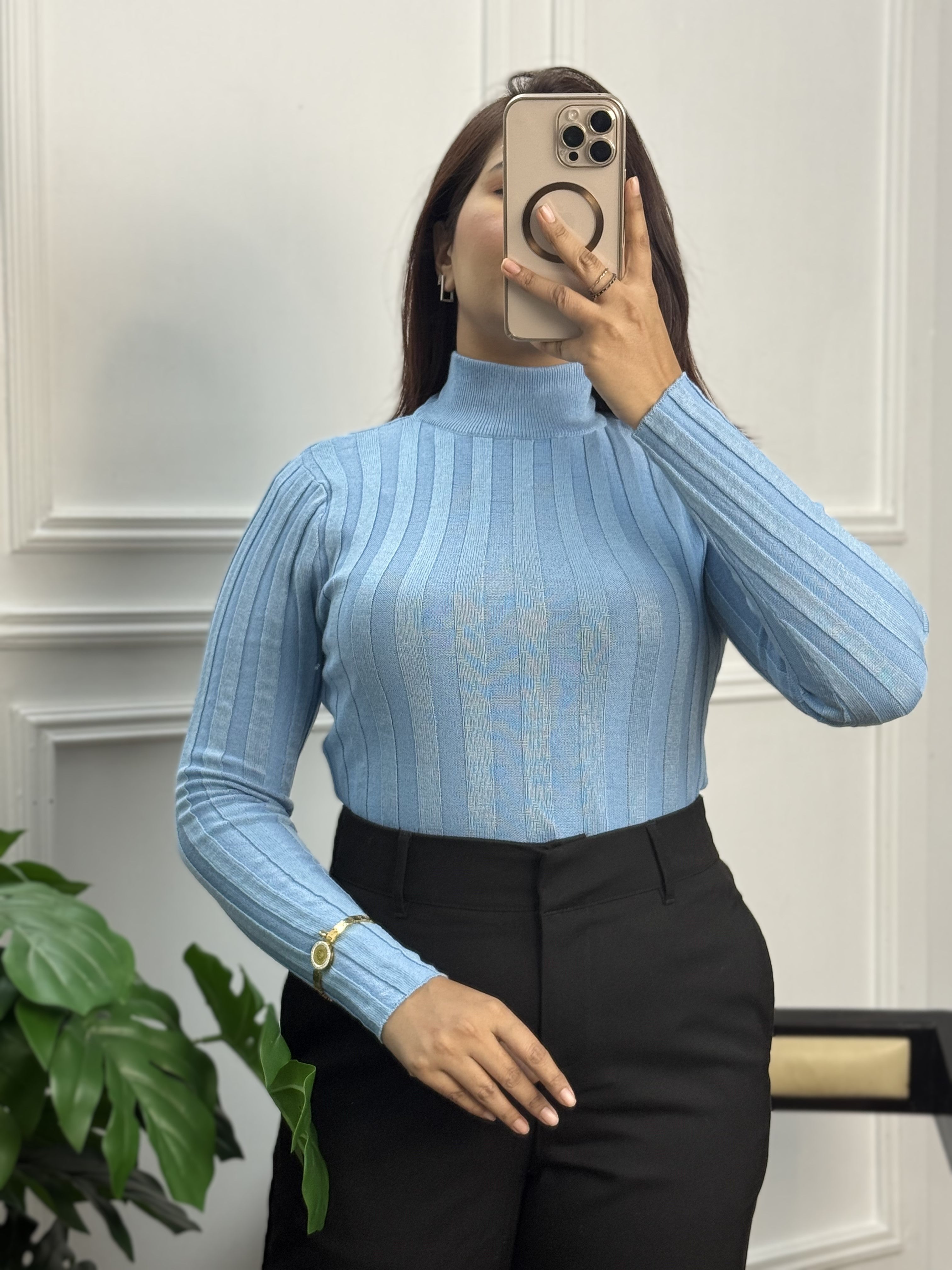 Winter Essential Crop Mock Neck Top – Full Sleeve Body-Warmer Style | SKY