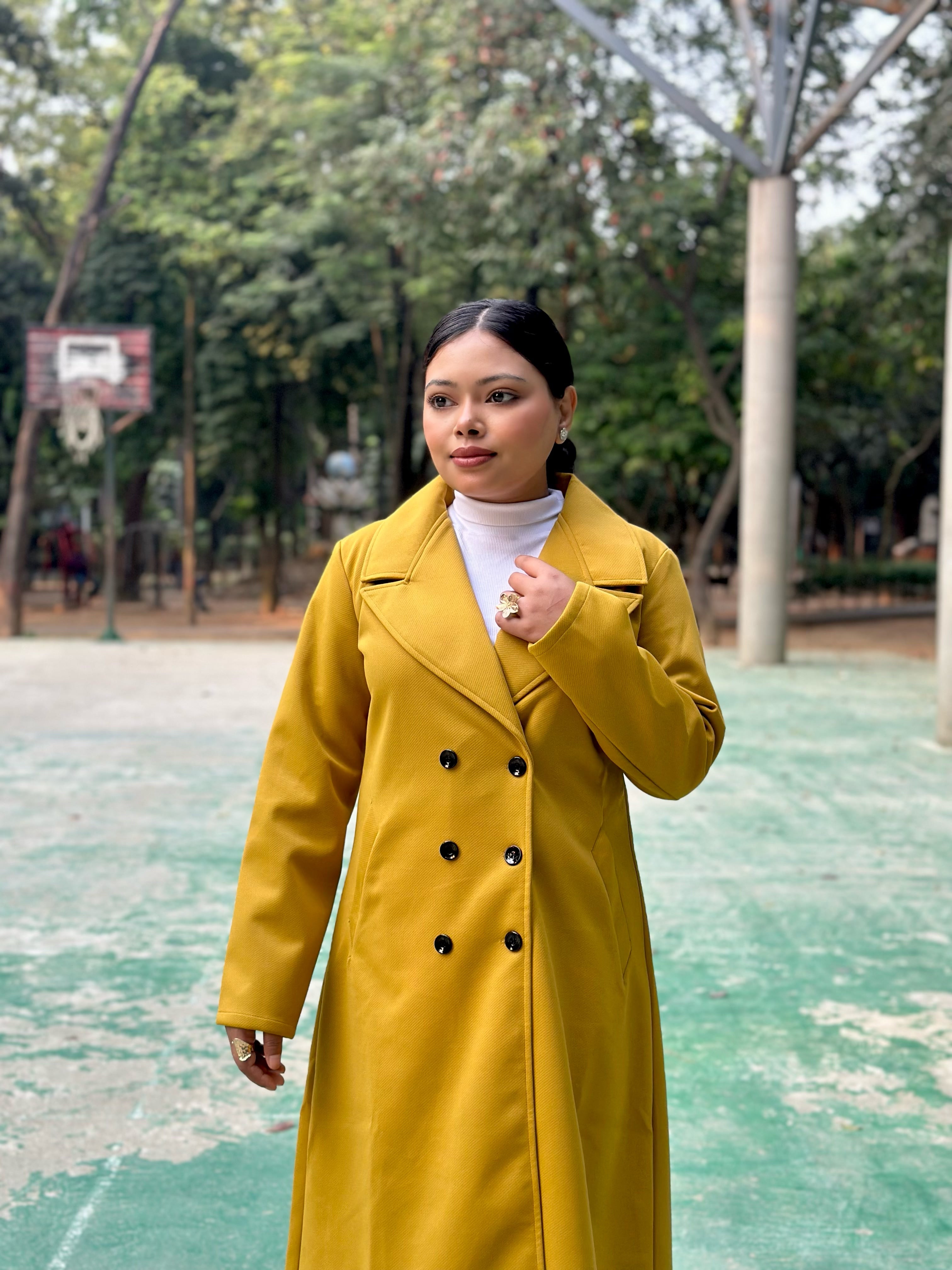 The Classy Long Overcoat – Elegant Winter & Formal Wear | Jacket || Yellow