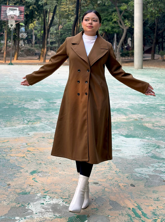 The Classy Long Overcoat – Elegant Winter & Formal Wear | Jacket || Caramel Brown