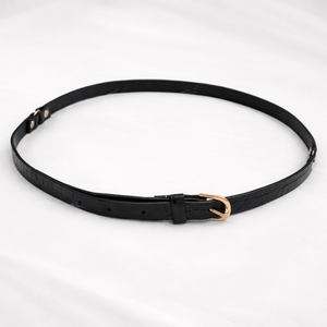 Women Black Double Strap Croco Belt with Gold Buckle – Trendy Waist Belt