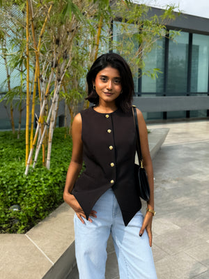 Boss Lady black vest for women by Trendy Buzz. Style it With Formal Pant,Skirt or More. Can Be worn in formal events,parties,casual hangouts. old money vibe fit.