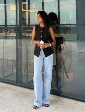 Boss Lady black vest for women by Trendy Buzz. Style it With Formal Pant,Skirt or More. Can Be worn in formal events,parties,casual hangouts. old money vibe fit.