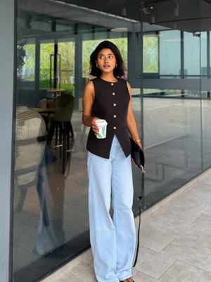 Boss Lady black vest for women by Trendy Buzz. Style it With Formal Pant,Skirt or More. Can Be worn in formal events,parties,casual hangouts. old money vibe fit.