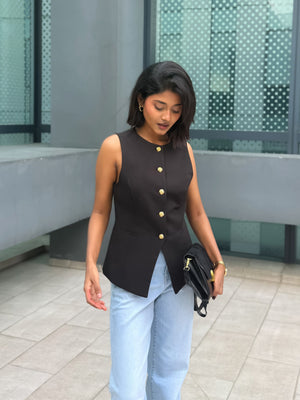 Boss Lady black vest for women by Trendy Buzz. Style it With Formal Pant,Skirt or More. Can Be worn in formal events,parties,casual hangouts. old money vibe fit.