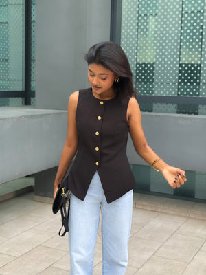 Boss Lady black vest for women by Trendy Buzz. Style it With Formal Pant,Skirt or More. Can Be worn in formal events,parties,casual hangouts. old money vibe fit.