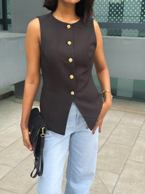 Boss Lady black vest for women by Trendy Buzz. Style it With Formal Pant,Skirt or More. Can Be worn in formal events,parties,casual hangouts. old money vibe fit.