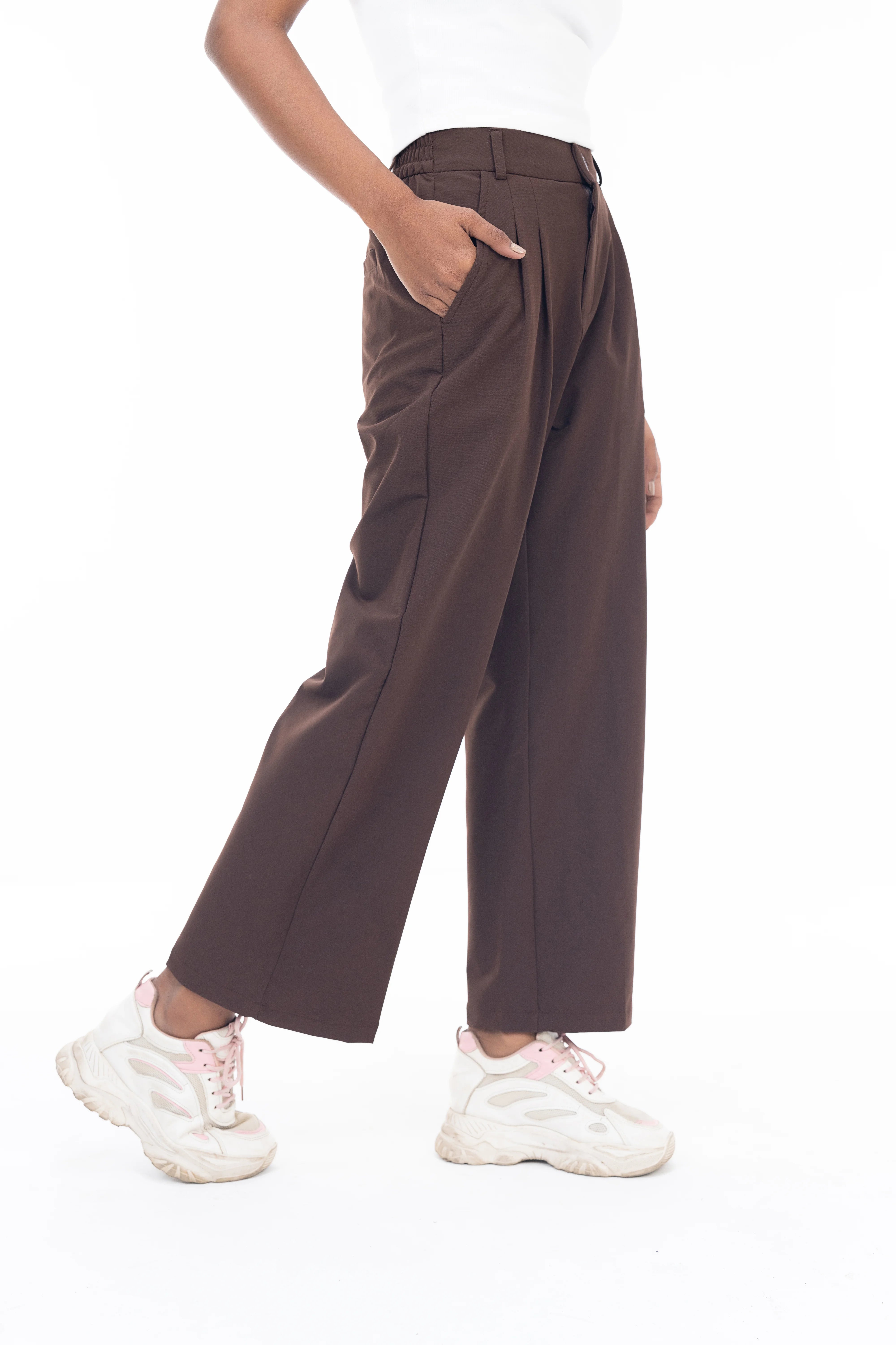 Ladies Wide Leg Formal Pant || High Waist Office Wear || Coffee
