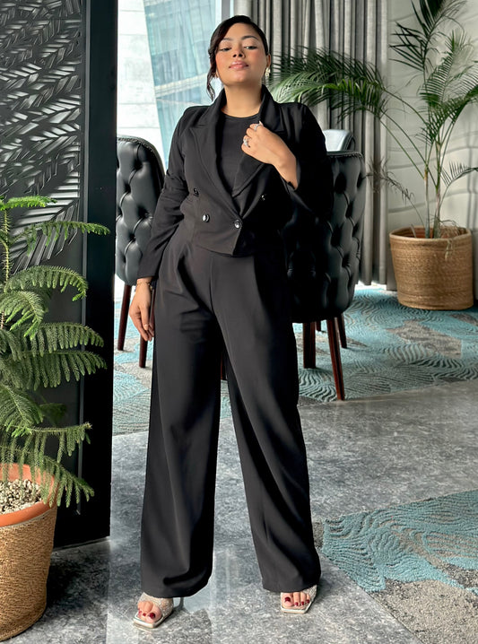 Ladies Crop Black Blazer Set || Fashionable Blazer Suit || Women Blazer