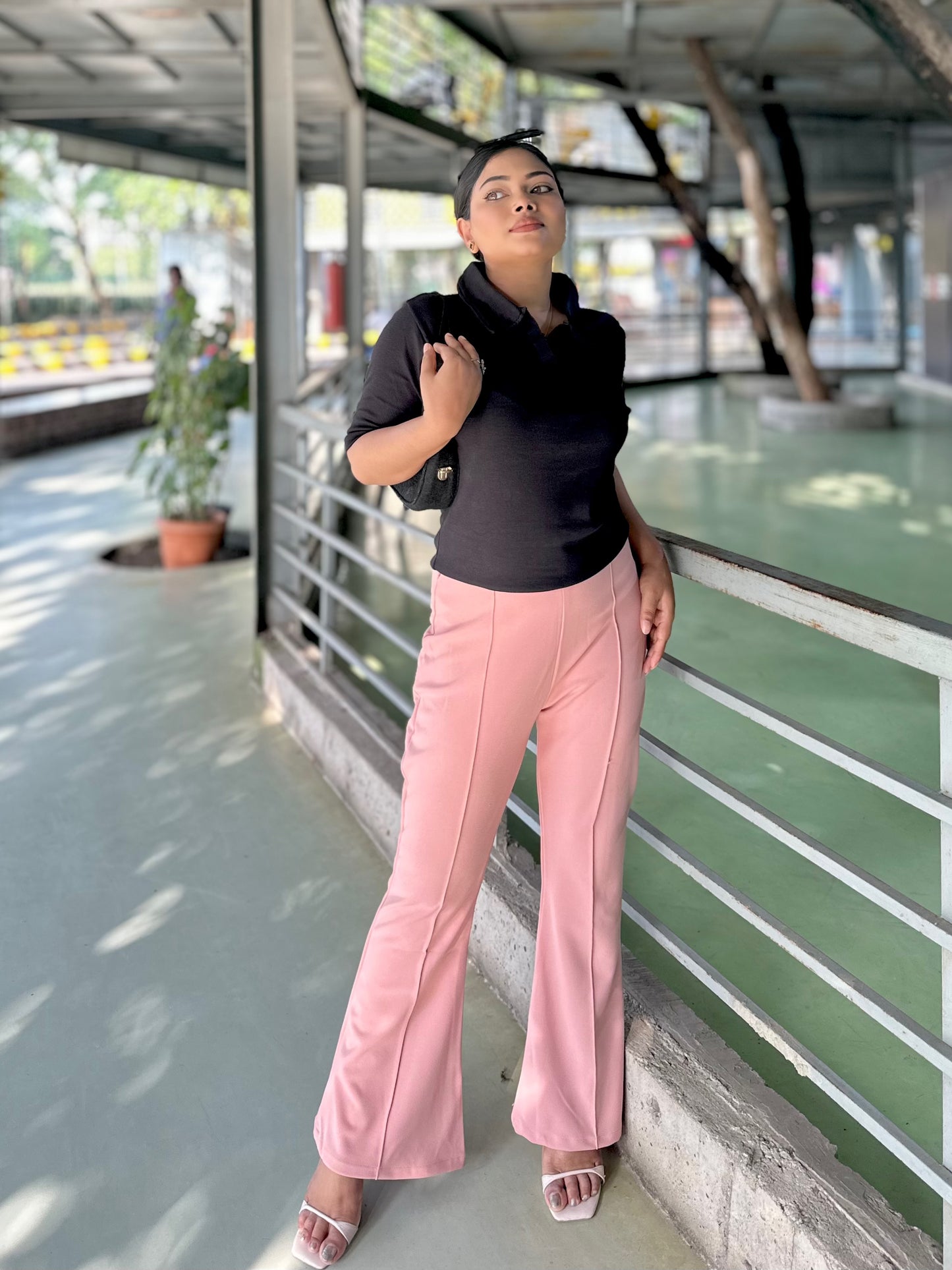 Women's Flared Pants || Ladies Flare Pant || Light Pink