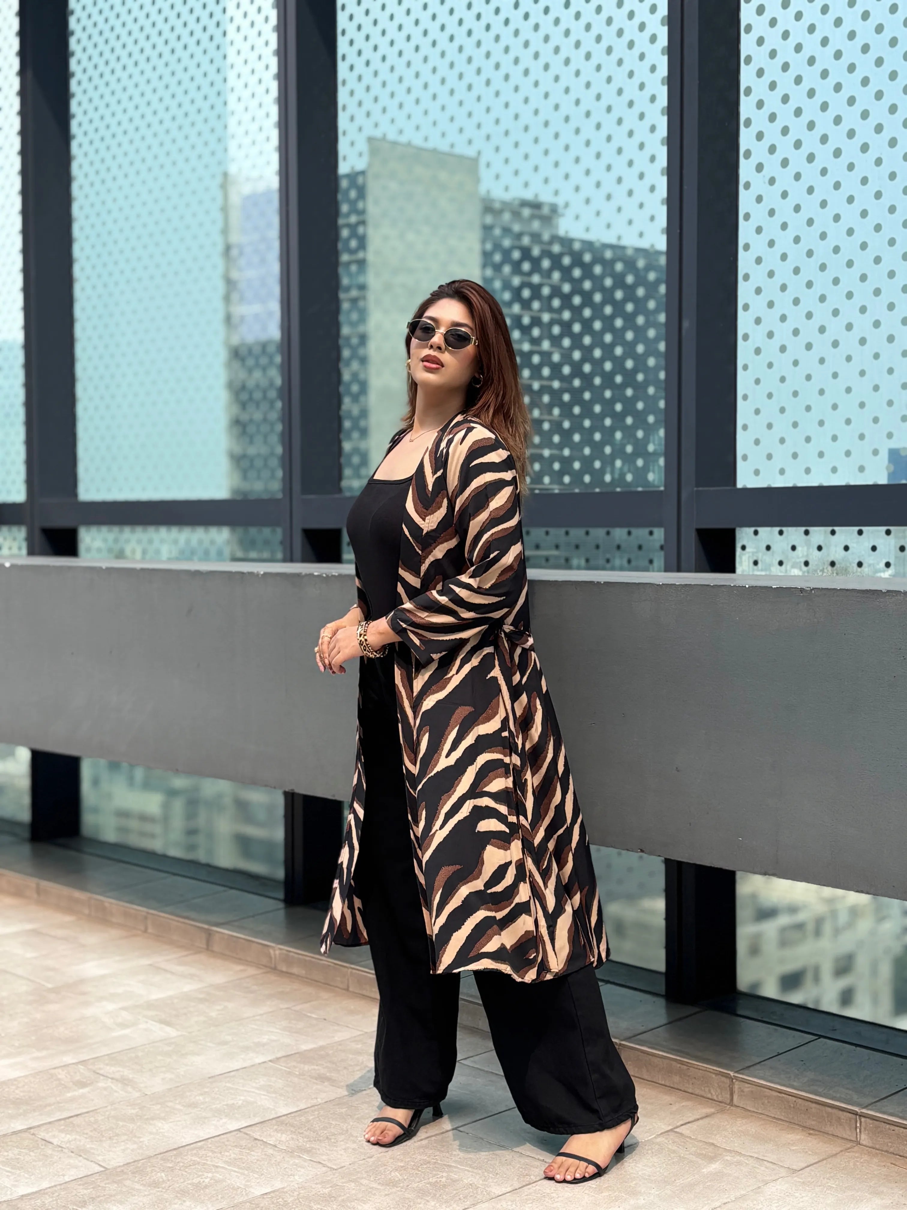 Long Shrug for Women In Brown Rainbow Print || Trendy Buzz