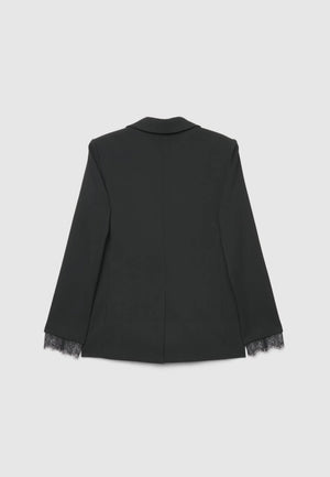 Premium black blazer with lace-attached sleeves for women. Trendy Buzz BD.