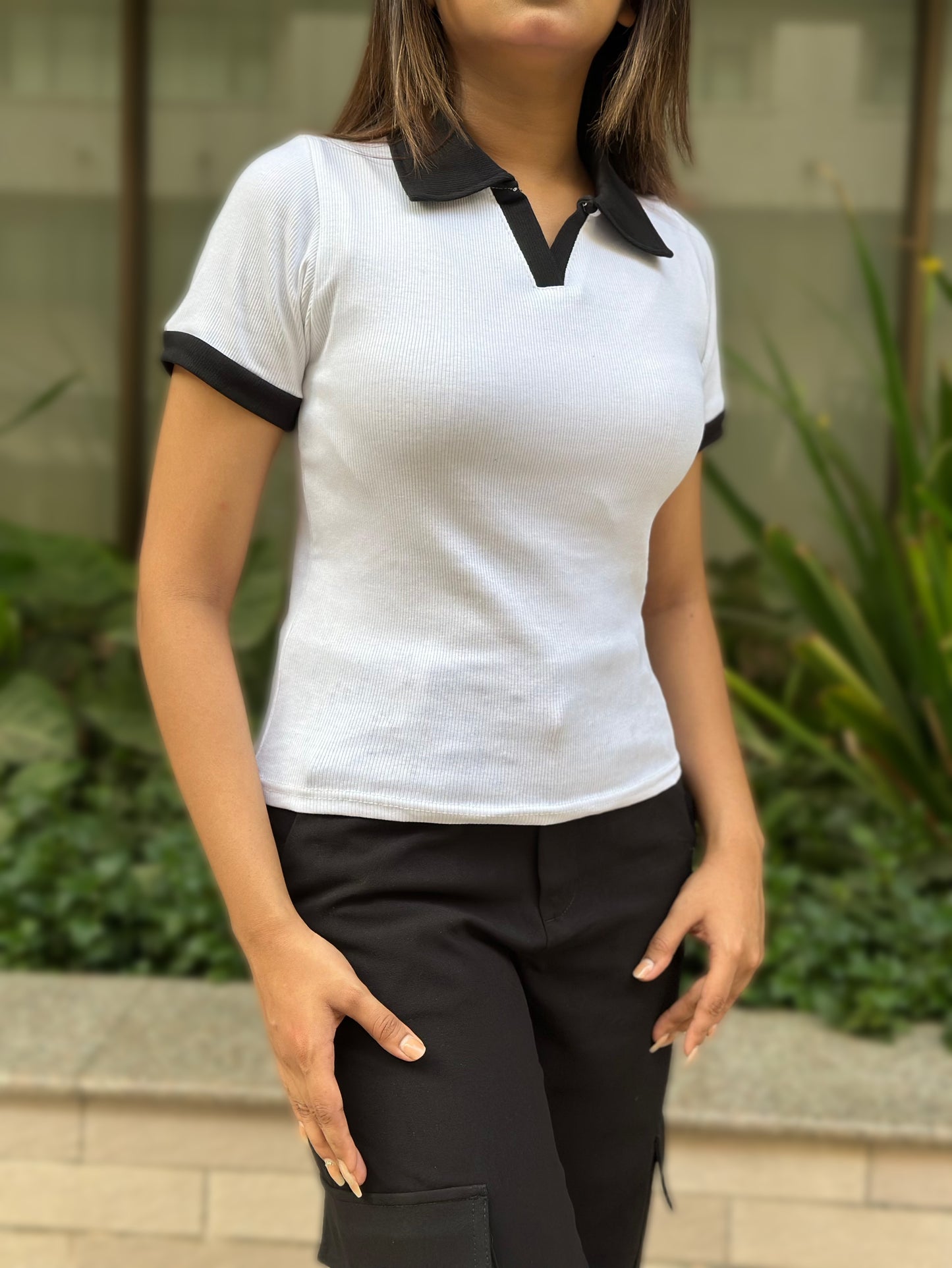 Contrast Polo T-Shirt || White