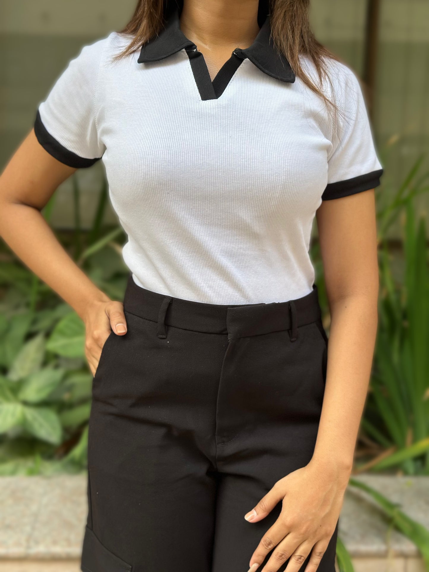 Contrast Polo T-Shirt || White