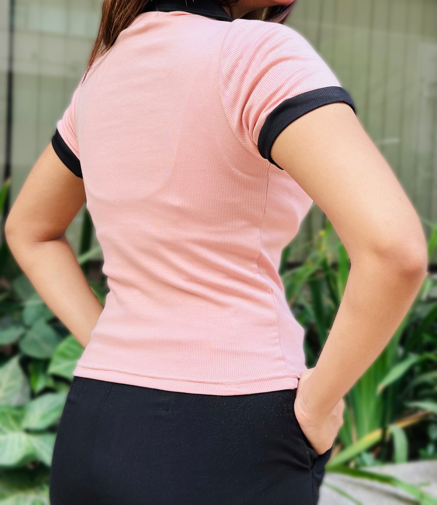 Contrast Polo T-Shirt || Pink