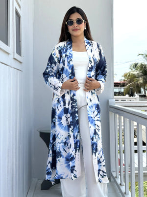 Ocean Mist - Blue & White Tie-Dye Elegant Long Shrug for wmen. can be style in vacation,tour,outting or more places. Buy long shrug from Trendy Buzz.