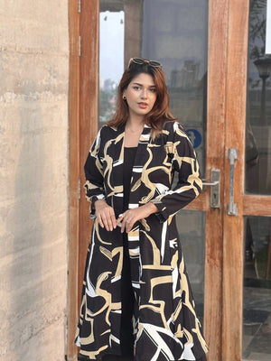 Earthline Black Printed Long Shrug – Premium Abstract Statement Layer for Women that can be used for Vacation days,Office busy days or Uni Fits in BD. Long Shrug that Defines your beauty. Trendy Buzz.