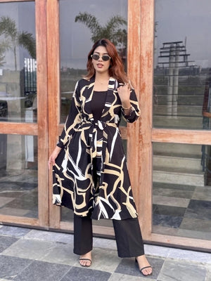 Earthline Black Printed Long Shrug – Premium Abstract Statement Layer for Women that can be used for Vacation days,Office busy days or Uni Fits in BD. Long Shrug that Defines your beauty. Trendy Buzz.