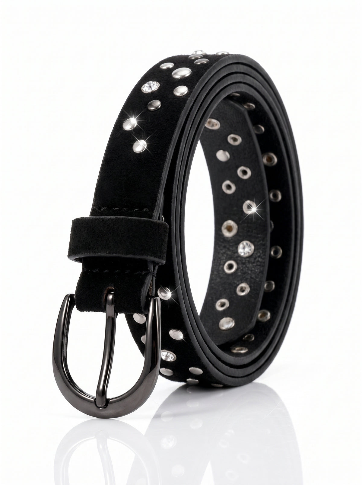 Women's Studded stone Skinny Belt in Black