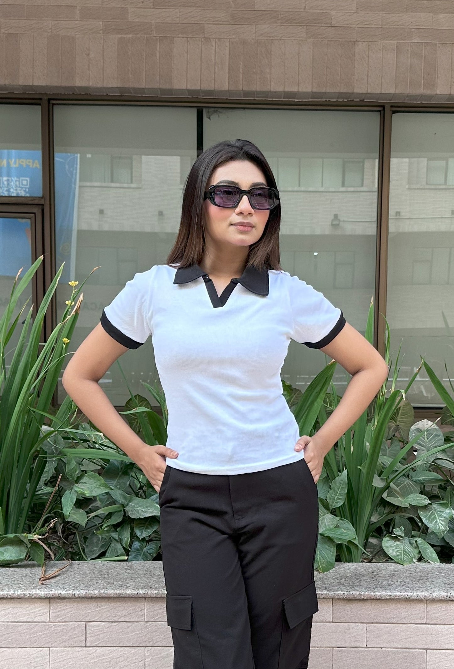 Contrast Polo T-Shirt || White