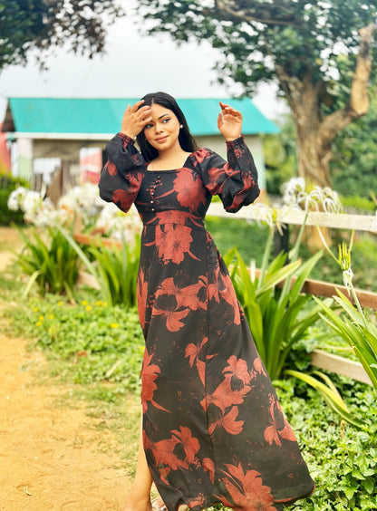 Ocean Slit Cut Gown || Long Beach Gown || Tour Gown || Black + Maroon