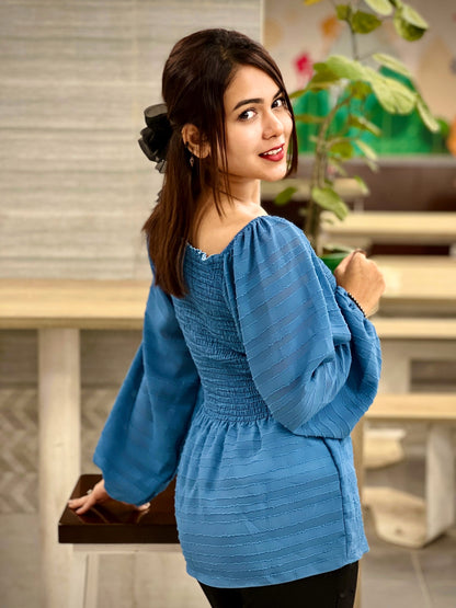 Short Smokey Tops || Blue Short Top || Ladies Short Tops