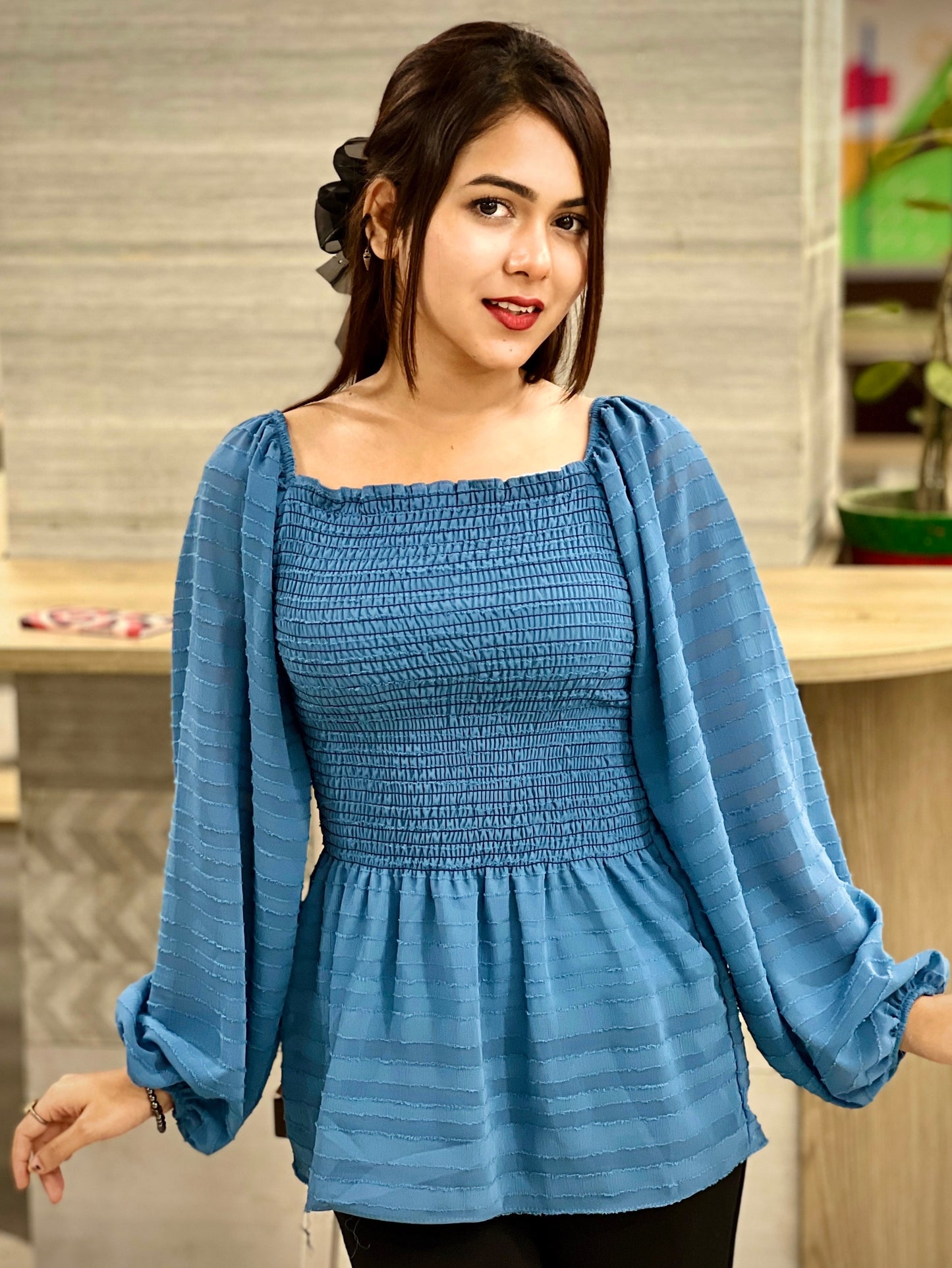 Short Smokey Tops || Blue Short Top || Ladies Short Tops