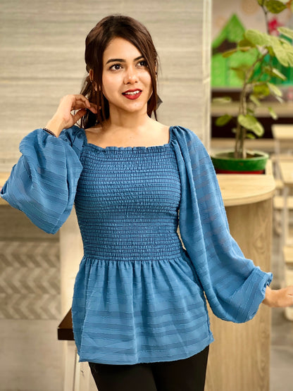 Short Smokey Tops || Blue Short Top || Ladies Short Tops