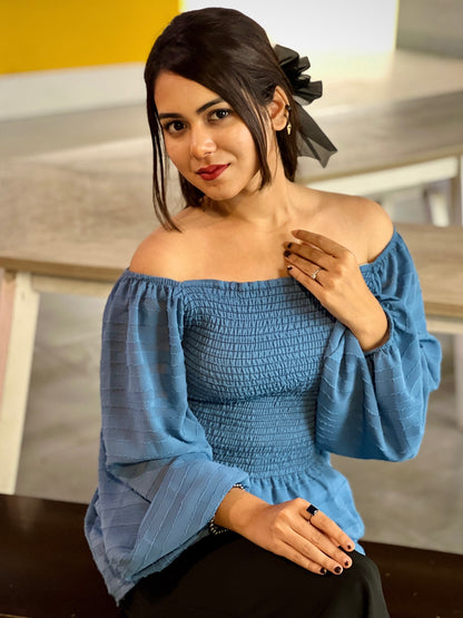 Short Smokey Tops || Blue Short Top || Ladies Short Tops