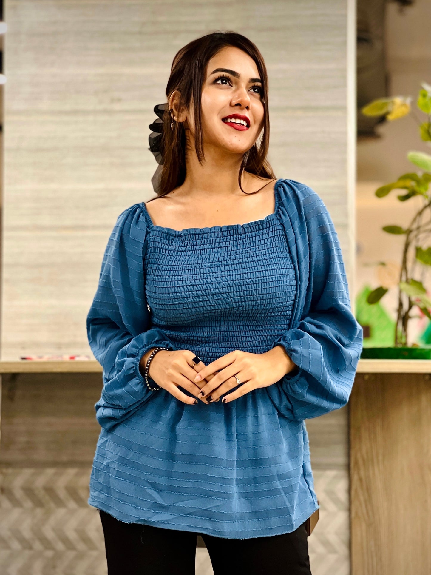 Short Smokey Tops || Blue Short Top || Ladies Short Tops