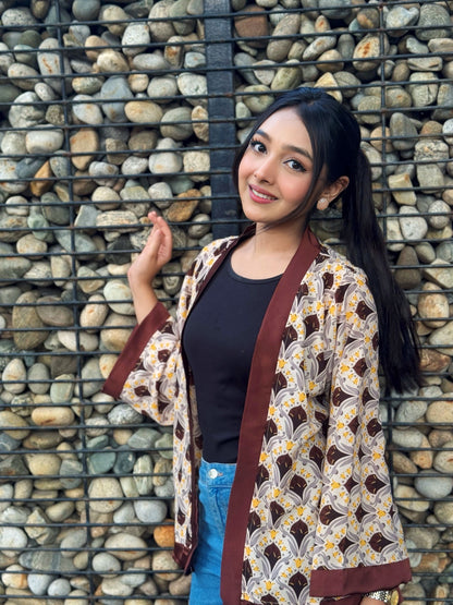 Short Kimono || Summer Wrap ||  Short Shrug || White + Coffee