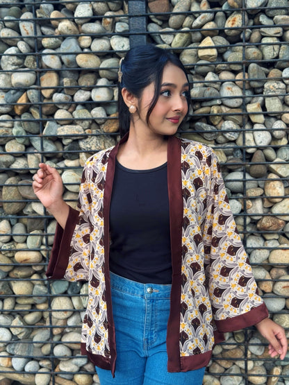 Short Kimono || Summer Wrap ||  Short Shrug || White + Coffee