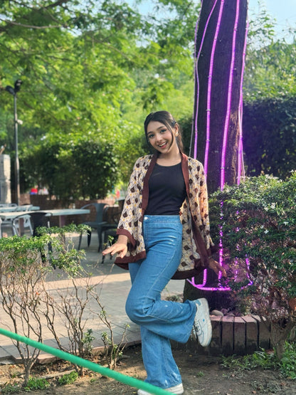 Short Kimono || Summer Wrap ||  Short Shrug || White + Coffee