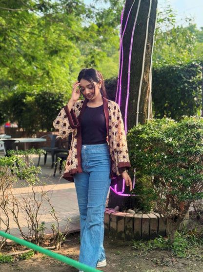 Short Kimono || Summer Wrap ||  Short Shrug || White + Coffee