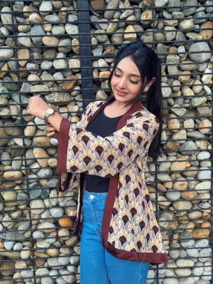 Short Kimono || Summer Wrap ||  Short Shrug || White + Coffee