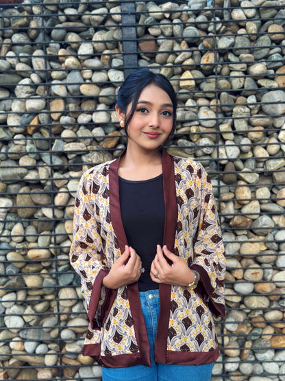 Short Kimono || Summer Wrap ||  Short Shrug || White + Coffee