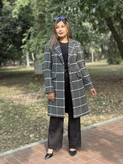 Heavy Winter Check Overcoat in Black