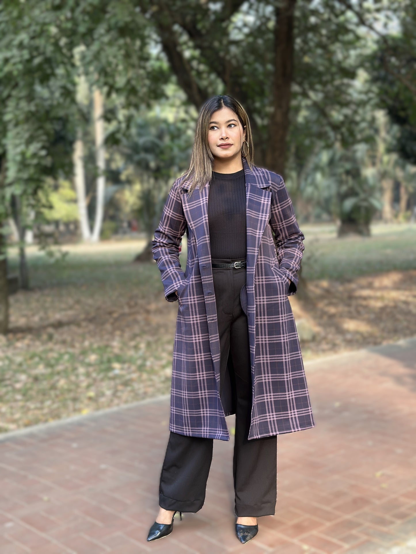 Black Barberry Check Overcoat