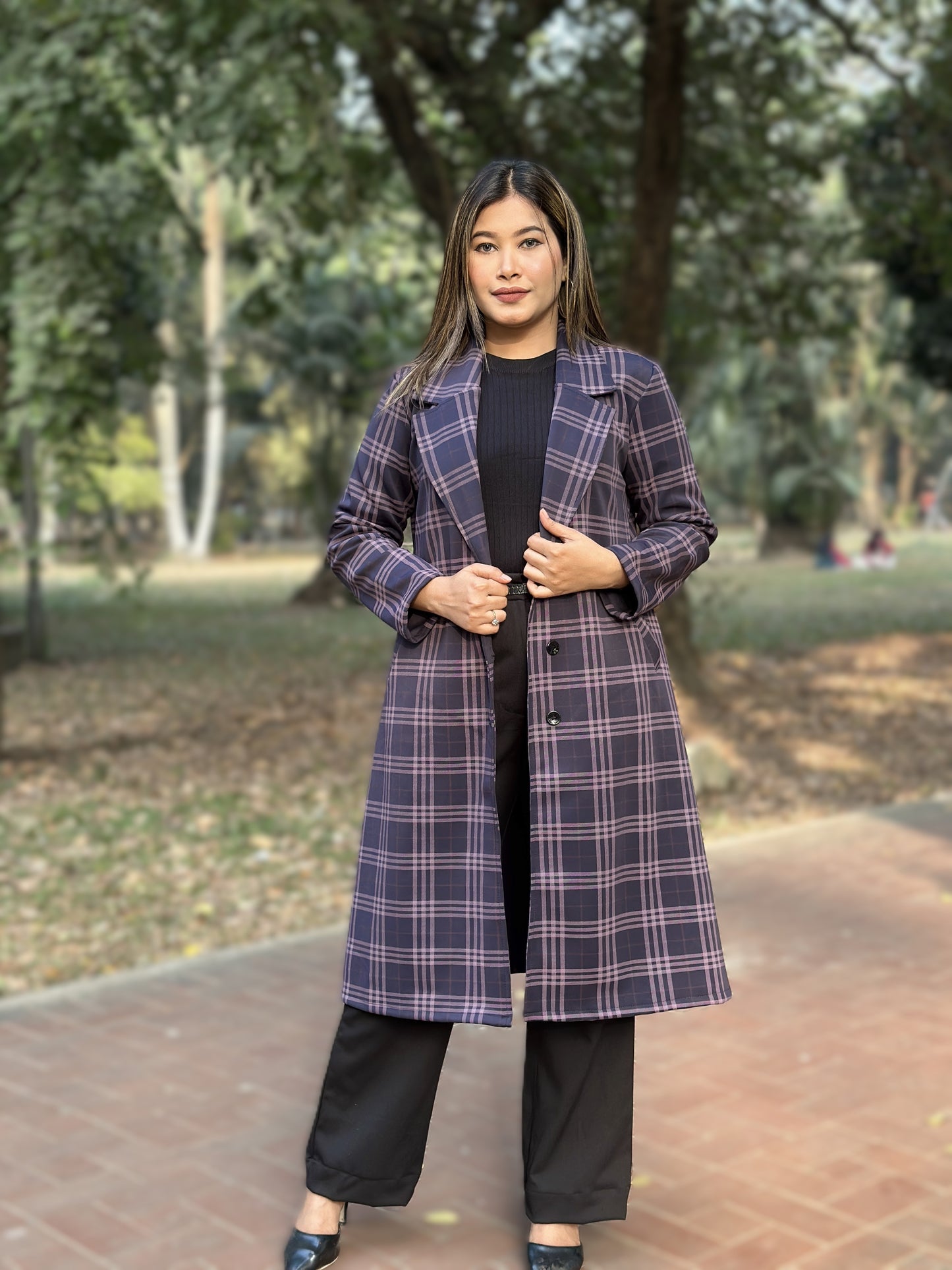 Black Barberry Check Overcoat