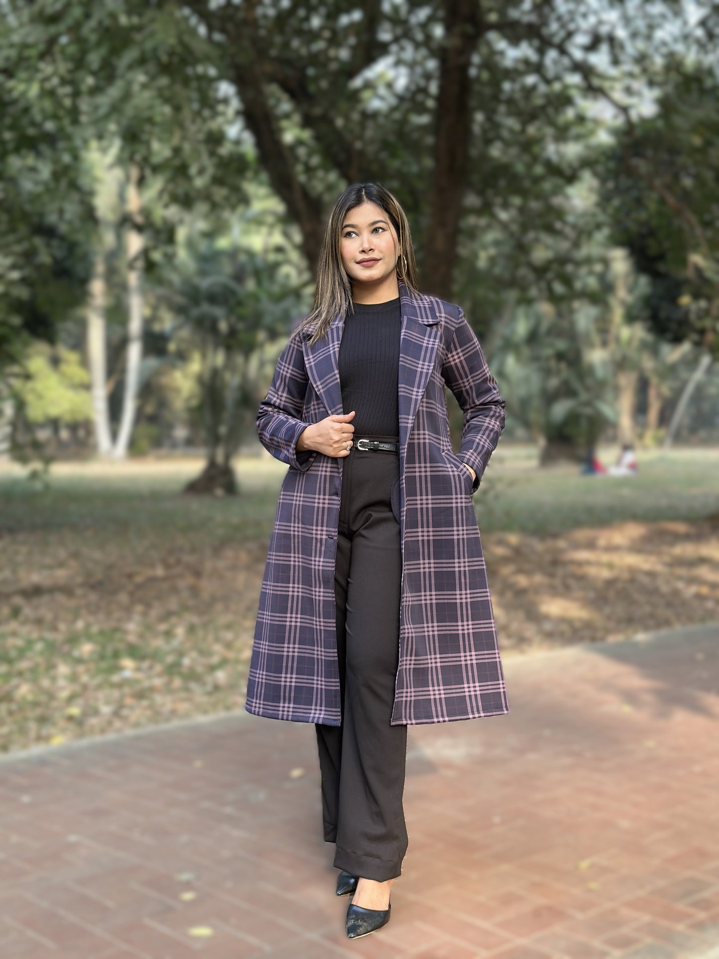 Black Barberry Check Overcoat