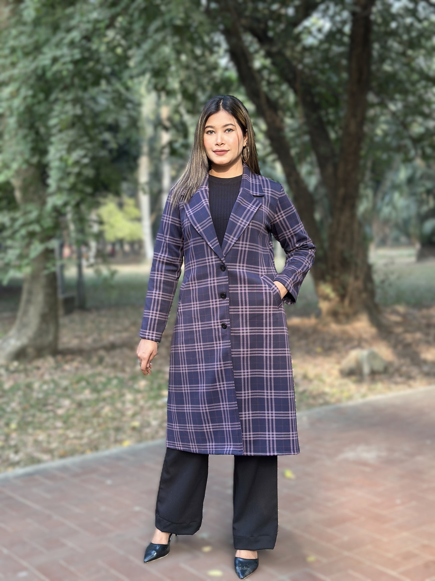 Black Barberry Check Overcoat