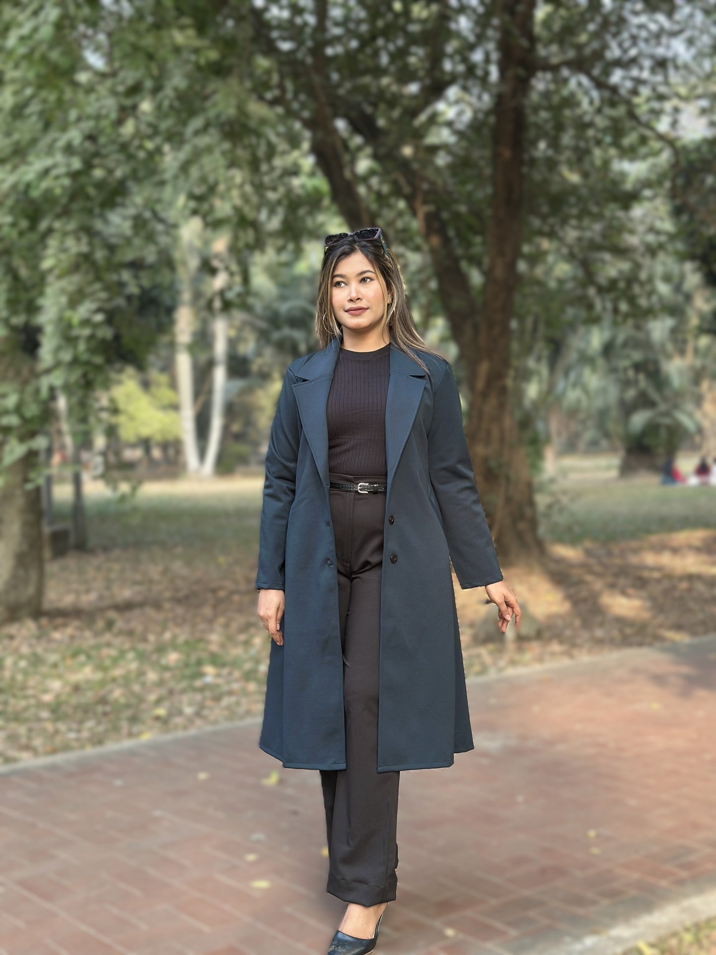 Ladies Poly Spandex Blend Overcoat – Elegant Winter Wear || Mid Night Blue
