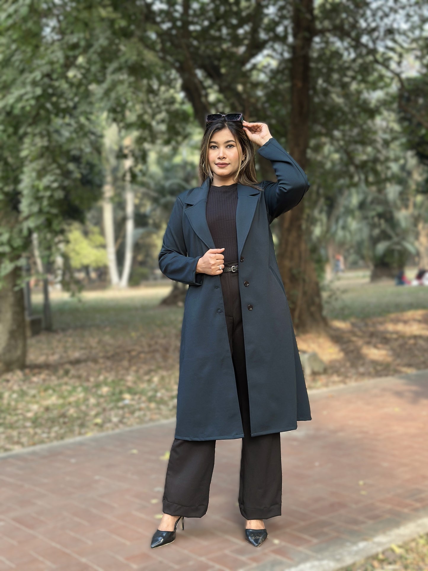 Ladies Poly Spandex Blend Overcoat – Elegant Winter Wear || Mid Night Blue
