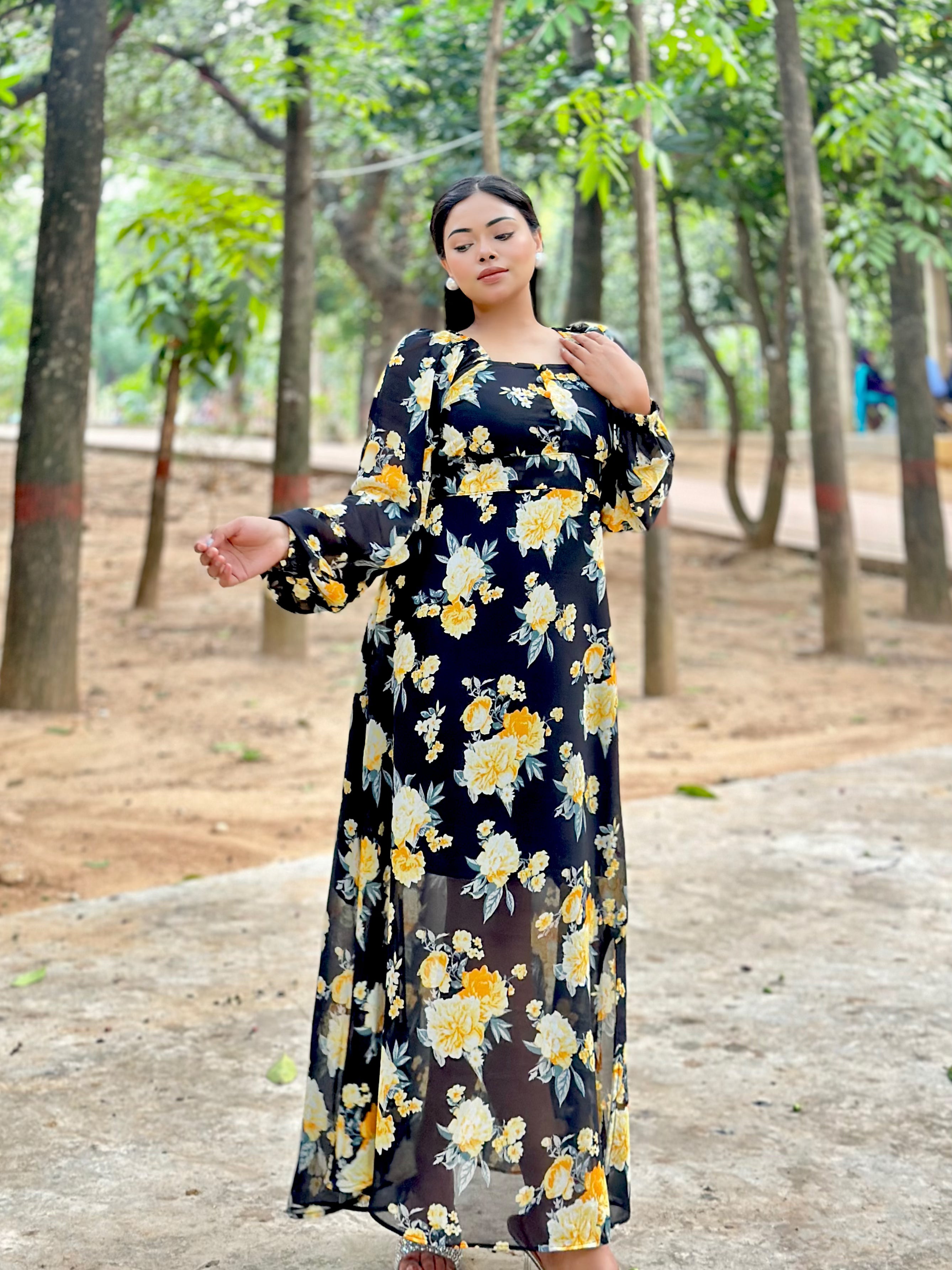 Ocean Slit Cut Gown || Long Beach Gown || Tour Gown || Black + Yellow