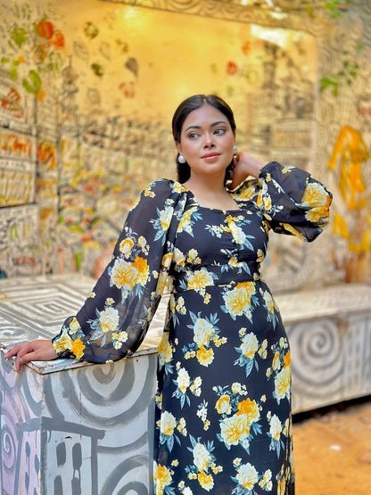 Ocean Slit Cut Gown || Long Beach Gown || Tour Gown || Black + Yellow