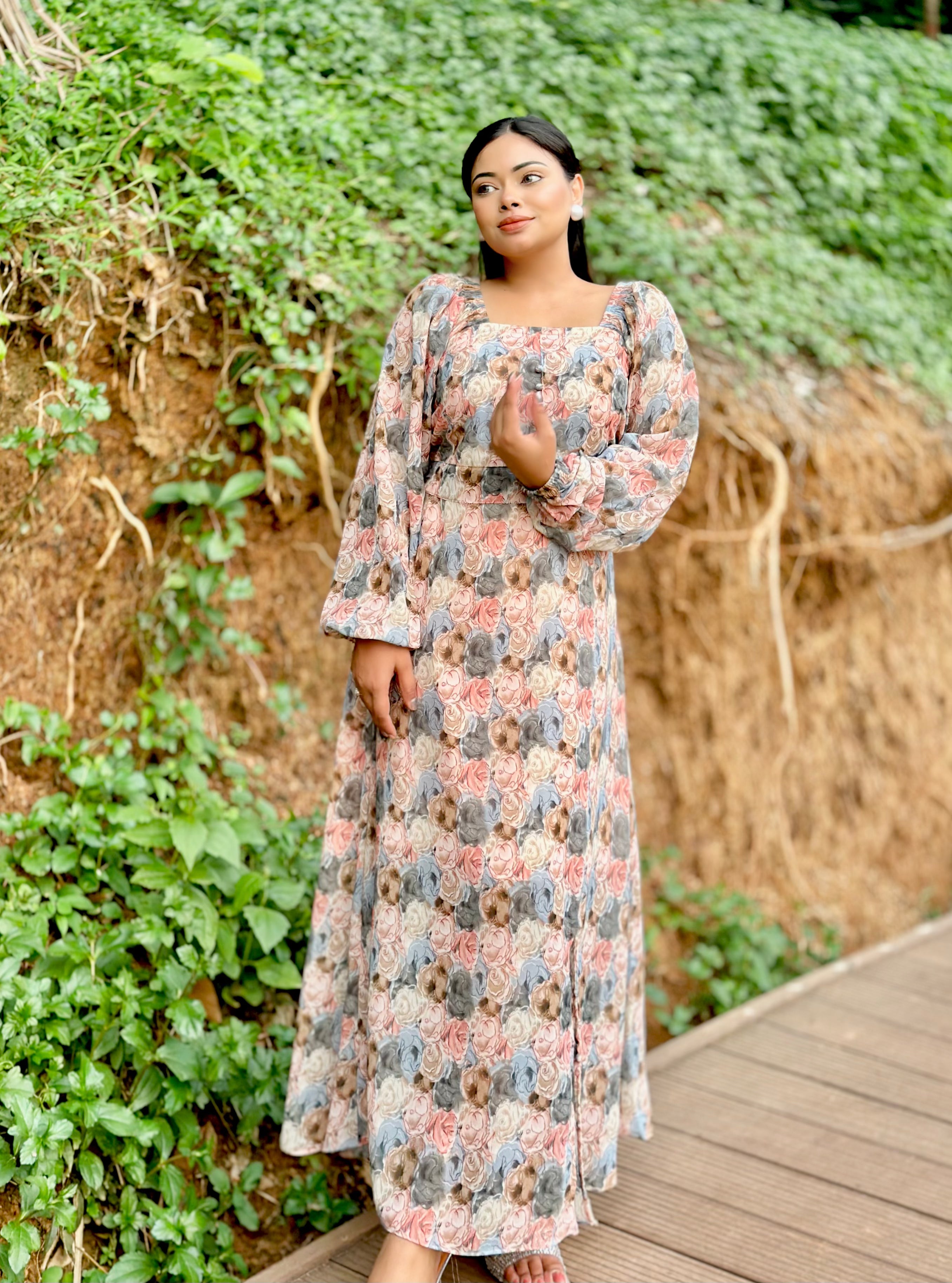 Ocean Slit Cut Gown || Long Beach Gown || Tour Gown || Multicolor Rose