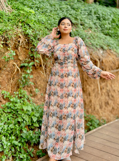 Ocean Slit Cut Gown || Long Beach Gown || Tour Gown || Multicolor Rose