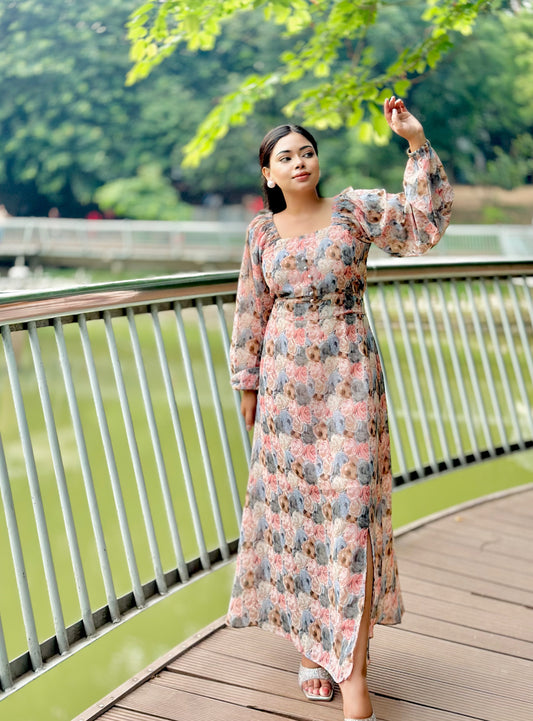 Ocean Slit Cut Gown || Long Beach Gown || Tour Gown || Multicolor Rose