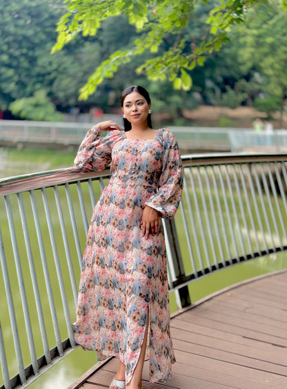Ocean Slit Cut Gown || Long Beach Gown || Tour Gown || Multicolor Rose