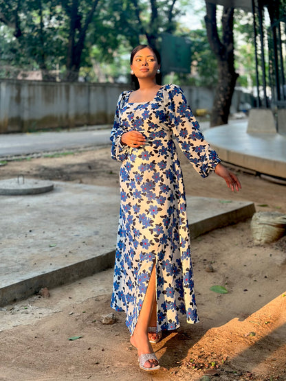 Ocean Slit Cut Gown || Long Beach Gown || Tour Gown || Blue  & White