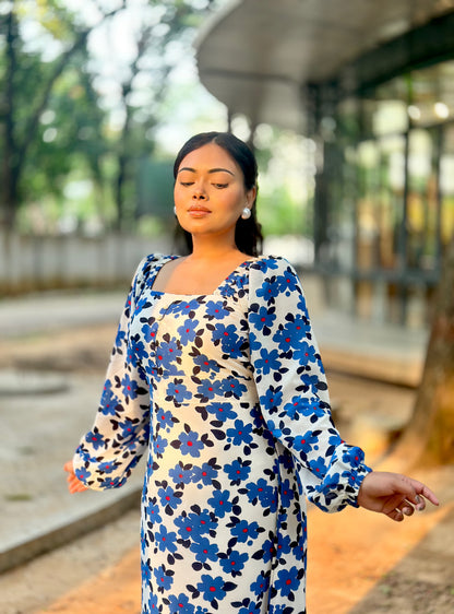 Ocean Slit Cut Gown || Long Beach Gown || Tour Gown || Blue  & White
